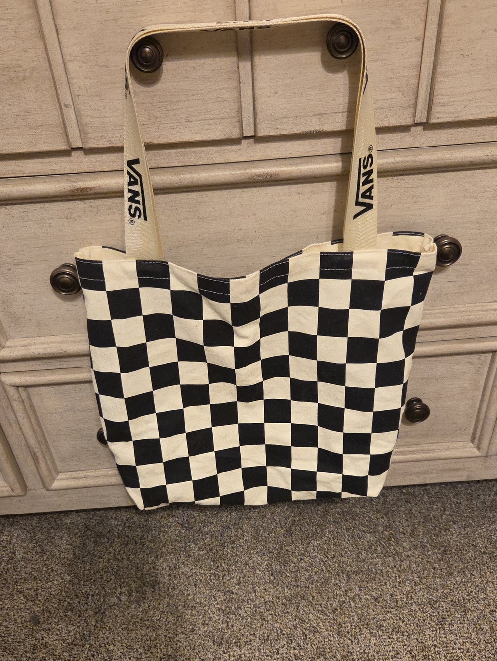 Vans Black & White Checkerboard Tote with Branded Straps